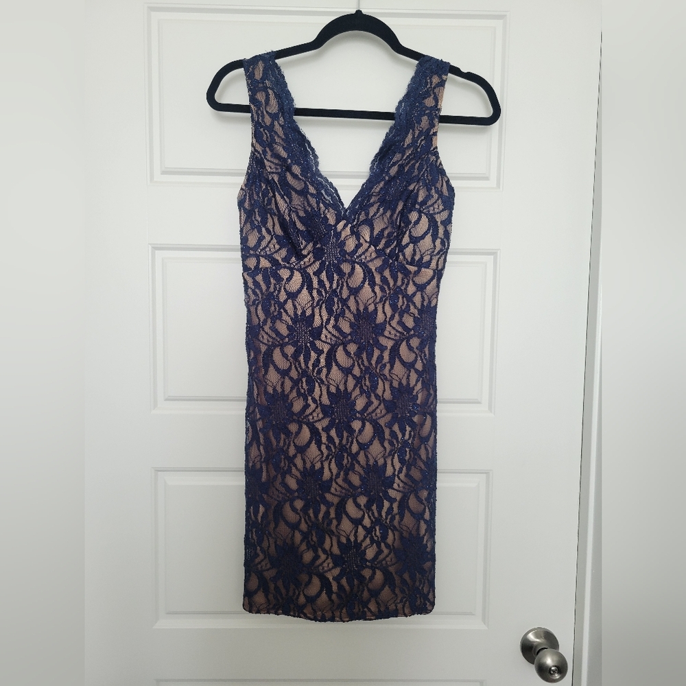 Jodi Kristopher, Size 3, Navy Lace, Mini dress